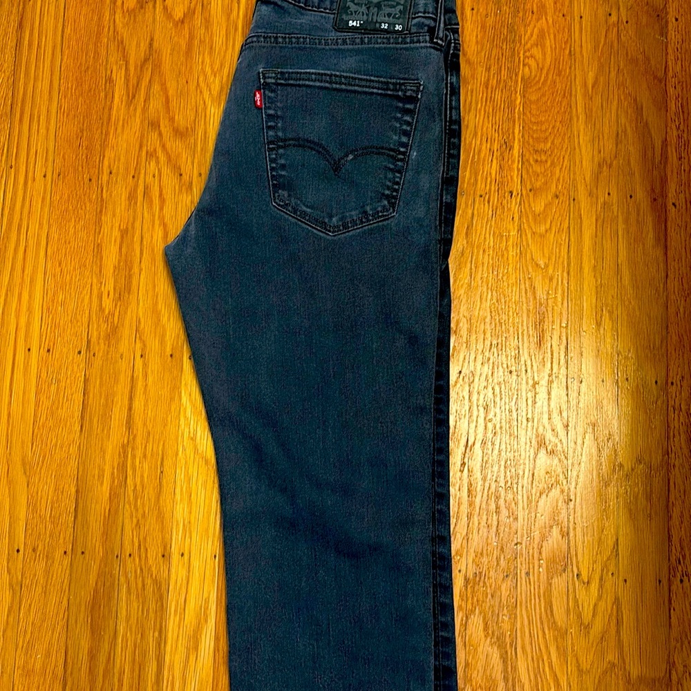 Levis  541 Jeans Mens 32x30 Black Athletic Tapered Stretch Dark Wash Denim